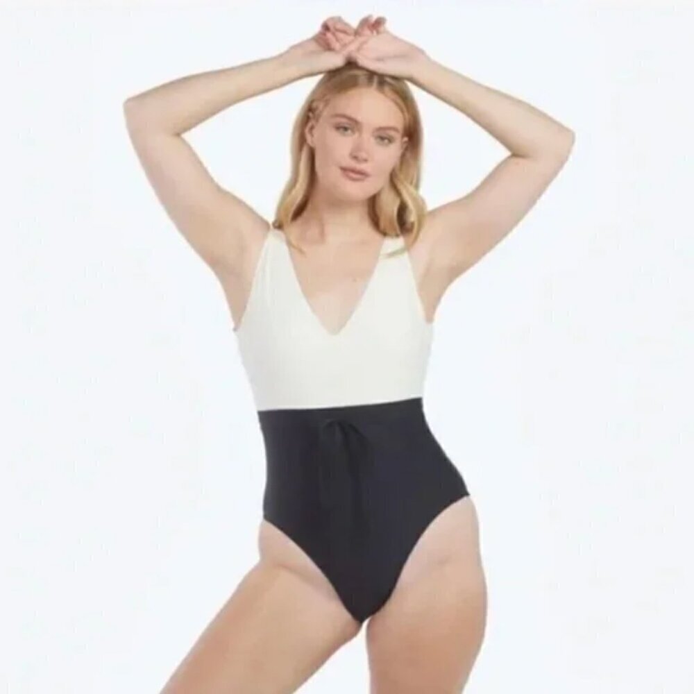 summersalt Tie Waist Backflip‎ 6 White Black Colorblock One Piece Swimsuit
